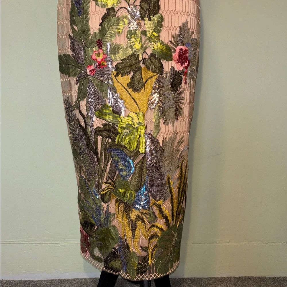 Boston Proper bold Floral Sequin mesh midi Dress Sz 6 - Picture 8 of 16